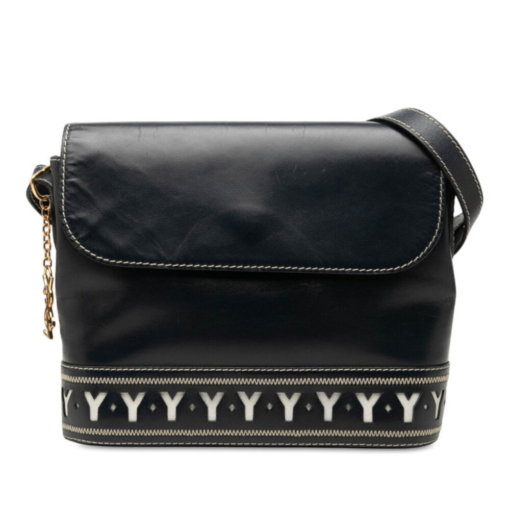Saint Laurent Vintage Y-Cut Crossbody Shoulder Bag, Navy and White Leather, W...